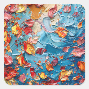 Bloemblaadjes in Beweging – Expressieve Abstracte  Vierkante Sticker