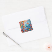 Bloemblaadjes in Beweging – Expressieve Abstracte Vierkante Sticker (Envelop)