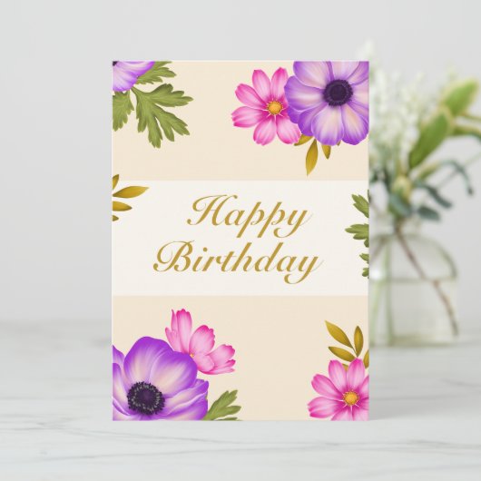 Bloemblaadjes in harmonie - Anemoon en Kosmos Verj Feestdagenkaart (Staand voorkant)