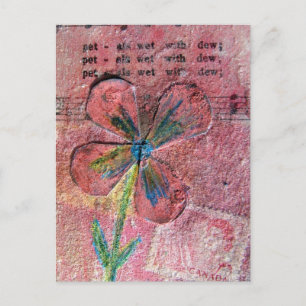 Bloemblaadjes nat met dauwbloem mixed media collag briefkaart