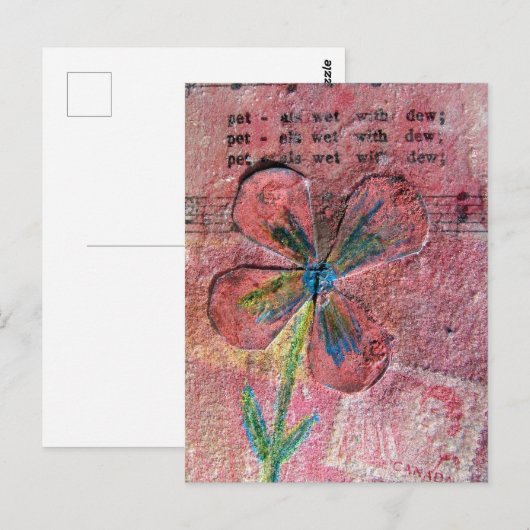 Bloemblaadjes nat met dauwbloem mixed media collag briefkaart (Voorkant / Achterkant)