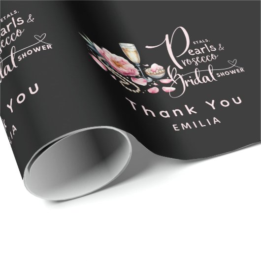 Bloemblaadjes Parels Prosecco Favorieten Bruidsmei Cadeaupapier (Rol Hoek)