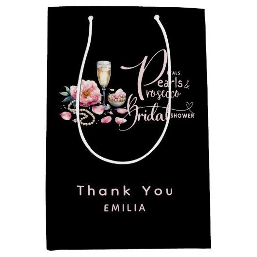 Bloemblaadjes Parels Prosecco Favorieten Bruidsmei Medium Cadeauzakje (Voorkant)