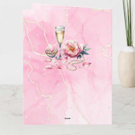 Bloemblaadjes Parels Prosecco Favoris Bruidsmeisje Kaart (Achterkant)