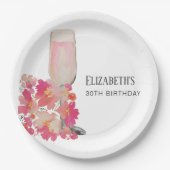 bloemblaadjes & Prosecco 30e verjaardag Bloemen Ro Papieren Bordje (Voorkant)