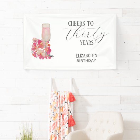 bloemblaadjes & Prosecco 30e verjaardag Bloemen Ro Spandoek (Insitu)