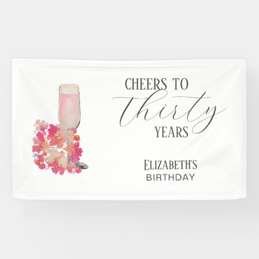 bloemblaadjes & Prosecco 30e verjaardag Bloemen Ro Spandoek (Horizontaal)