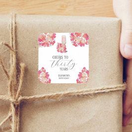 bloemblaadjes & Prosecco 30e verjaardag Bloemen Ro Vierkante Sticker