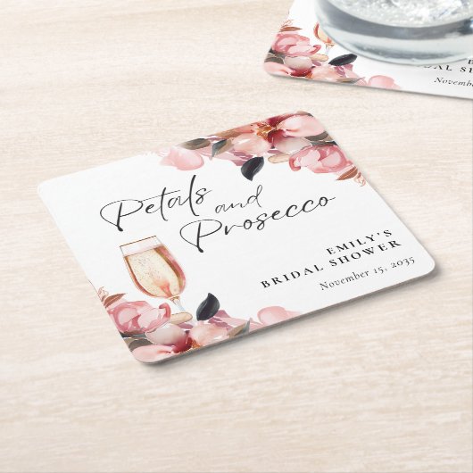 bloemblaadjes & Prosecco Bloemen Vrijgezellenfeest Kartonnen Onderzetters (Schuin)