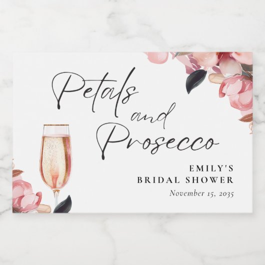 bloemblaadjes & Prosecco Bloemen Vrijgezellenfeest Sparkling Wijnetiket (Enkel label)