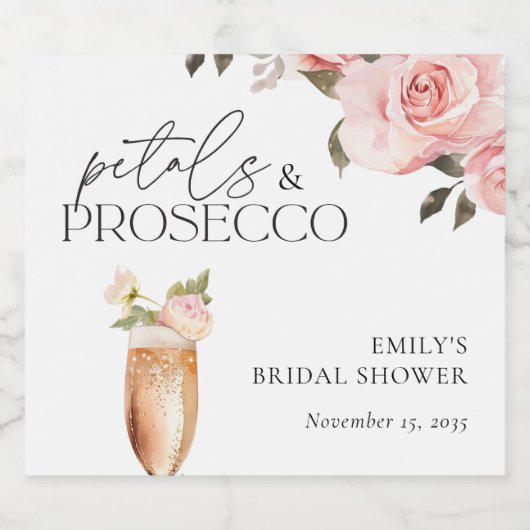 bloemblaadjes & Prosecco Bloemen Vrijgezellenfeest Sparkling Wijnetiket (Enkel label)