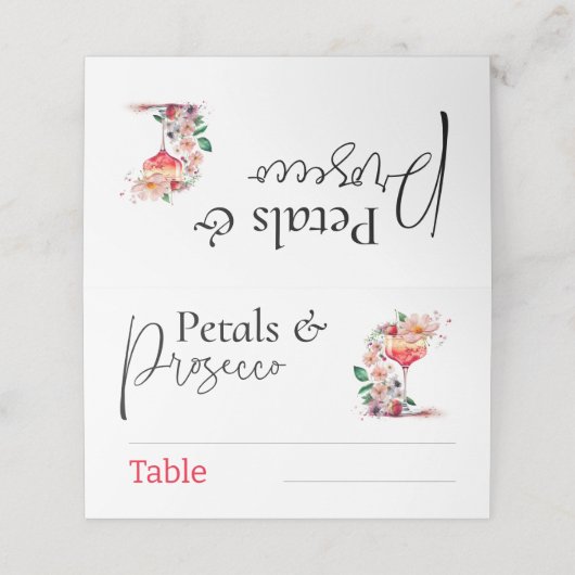 Bloemblaadjes Prosecco Bloemrijke Bruidsontbijt Br Plaatskaartje (Buitenkant ongevouwen)