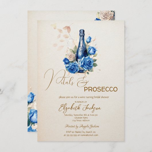 Bloemblaadjes & Prosecco Blue Rozen Champagne Kaart (Voorkant / Achterkant)