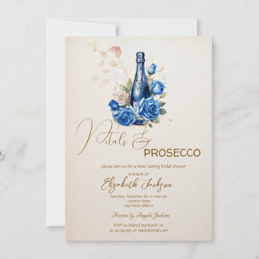 Bloemblaadjes & Prosecco Blue Rozen Champagne Kaart (Voorkant)