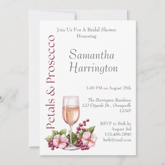 Bloemblaadjes & Prosecco Bourgogne Vrijgezellenfee Kaart (Voorkant)