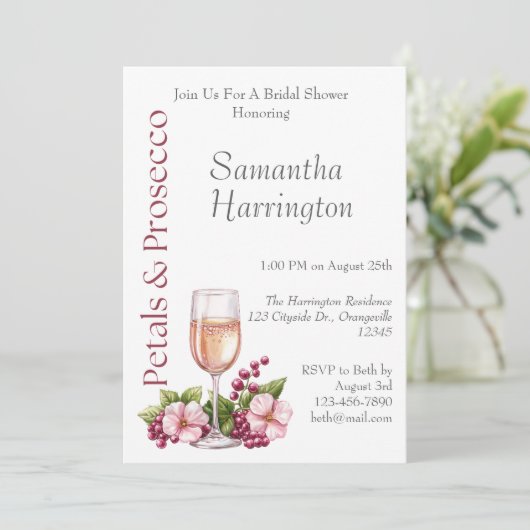 Bloemblaadjes & Prosecco Bourgogne Vrijgezellenfee Kaart (Staand voorkant)