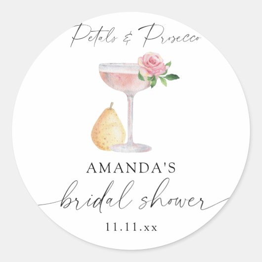 Bloemblaadjes & Prosecco - bruidsdouche Ronde Sticker (Voorkant)