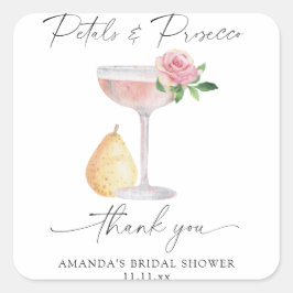 Bloemblaadjes & Prosecco - dank je bruidsdouche Vierkante Sticker