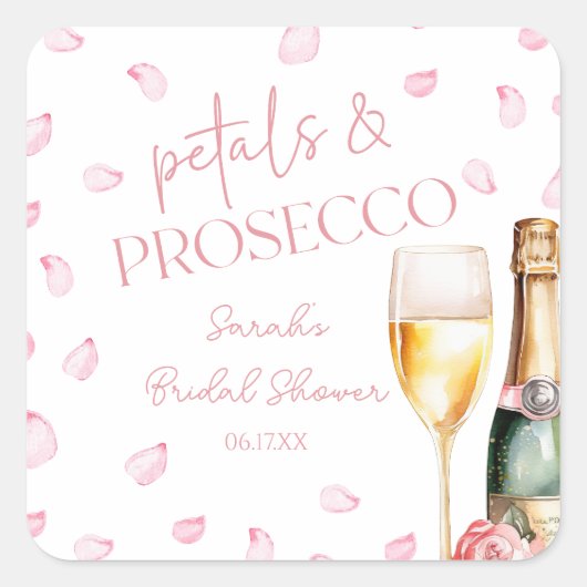Bloemblaadjes & Prosecco Mimosa Champagne Bruidsfe Vierkante Sticker (Voorkant)
