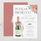 Bloemblaadjes & Prosecco Roze Bloemen Kaart (Voorkant / Achterkant)