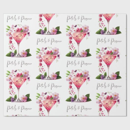 Bloemblaadjes & Prosecco Roze Roze Bloem Bruiloft  Cadeaupapier (Vlak)