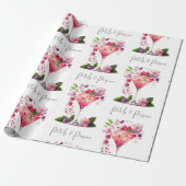 Bloemblaadjes & Prosecco Roze Roze Bloem Bruiloft  Cadeaupapier (Uitgerold)