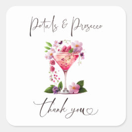 Bloemblaadjes & Prosecco Roze Roze Bloem Bruiloft  Vierkante Sticker