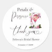 Bloemblaadjes & Prosecco Roze Roze Bloemige Bruids Ronde Sticker (Voorkant)