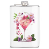 Bloemblaadjes & Prosecco Roze Roze Bloemige Bruilo Heupfles (Voorkant)