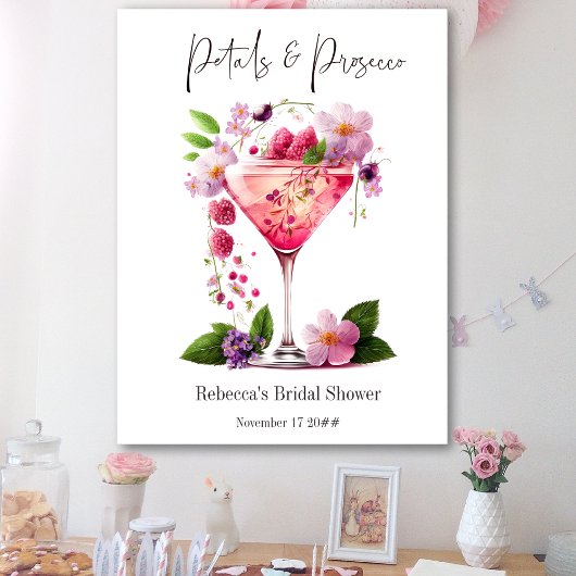 Bloemblaadjes & Prosecco Roze Roze Bloemige Bruilo Poster