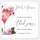 Bloemblaadjes & Prosecco Roze Roze Bloemige Bruilo Vierkante Sticker (Voorkant)