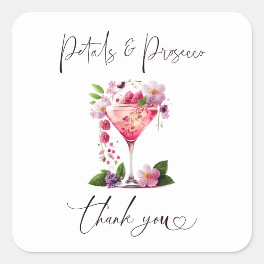 Bloemblaadjes & Prosecco Roze Roze Bloemrijke Brui Vierkante Sticker (Voorkant)