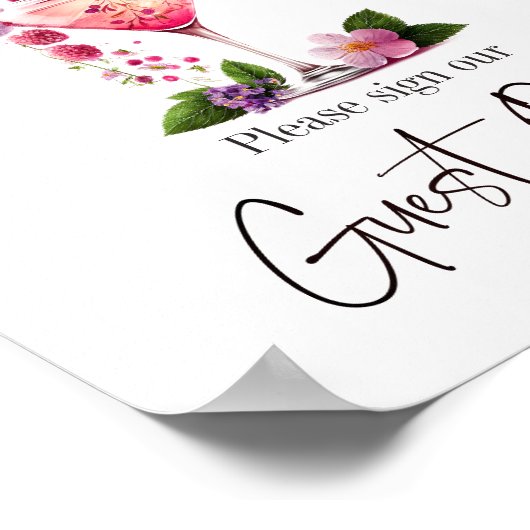 Bloemblaadjes & Prosecco Roze Roze Bruiloft Gast Poster (Hoek)