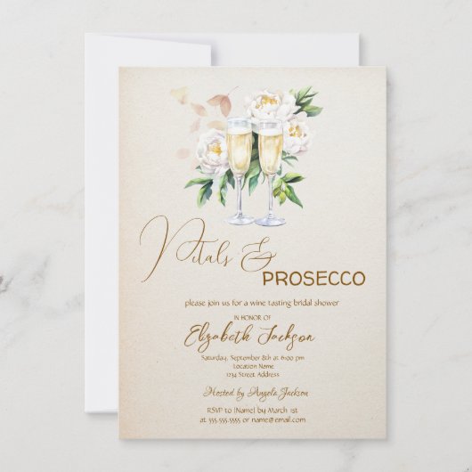 Bloemblaadjes & Prosecco Witte bloem Champagne Kaart (Voorkant)