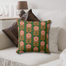 bloemblaadjes, roze op groen retro patroon kussen