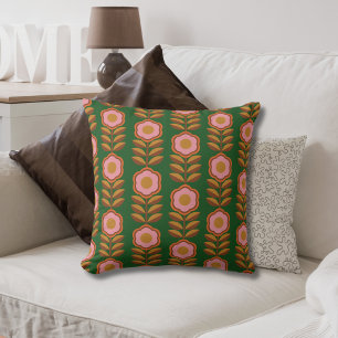 bloemblaadjes, roze op groen retro patroon kussen