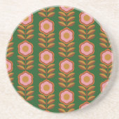 bloemblaadjes, roze op groen retro patroon zandsteen onderzetter (Voorkant)