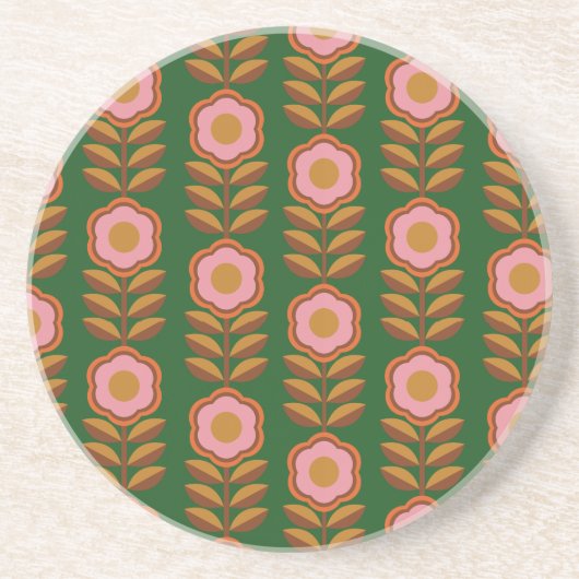  bloemblaadjes, roze op groen retro patroon zandsteen onderzetter (Voorkant)