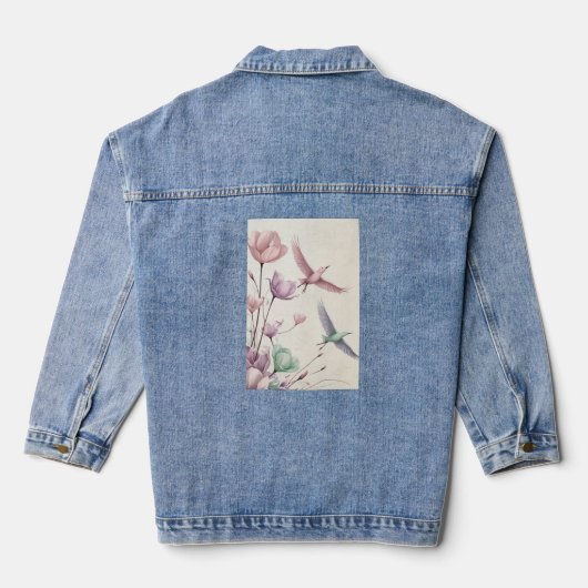Bloemblaadjes veranderen in vogels denim jacket (Achterkant)