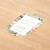 Bloemblad Blauw Groen Modern Clear Wedding Acryl Uitnodigingen (Laagn)