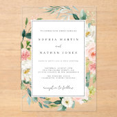 Bloemblad Blauw Groen Modern Clear Wedding Acryl Uitnodigingen (Voorkant)