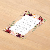 Bloemblad Bourgogne Groen Modern Clear Wedding Acryl Uitnodigingen (Laagn)