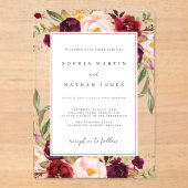 Bloemblad Bourgogne Groen Modern Clear Wedding Acryl Uitnodigingen (Voorkant)