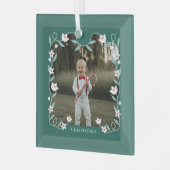 Bloemblad Elegante Groene Fotonaam Keepsake Glas Ornament (Voorkant links)