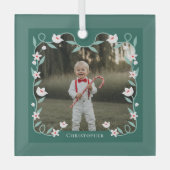 Bloemblad Elegante Groene Fotonaam Keepsake Glas Ornament (Voorkant)