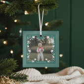 Bloemblad Elegante Groene Fotonaam Keepsake Glas Ornament