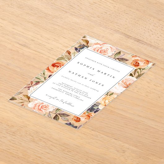 Bloemblad gebrande Sinaasappel Modern Clear Weddin Acryl Uitnodigingen (Laagn)