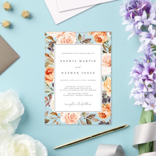 Bloemblad gebrande Sinaasappel Modern Clear Weddin Acryl Uitnodigingen (Insitu (Huwelijk))