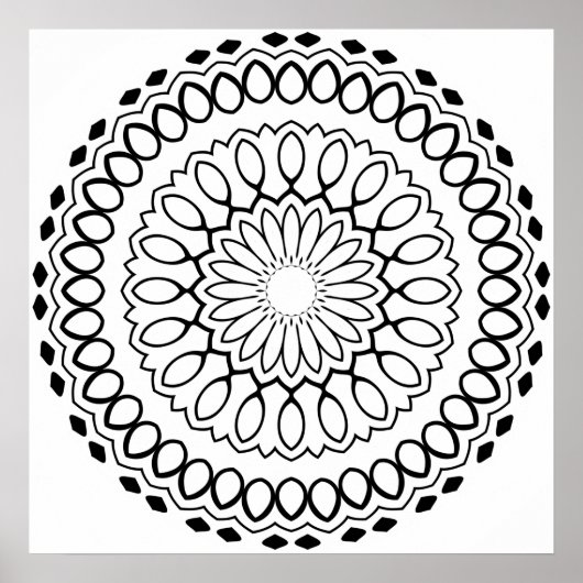 Bloemblad Mandala Kleurplaat met Vette Ringen Poster (Voorkant)