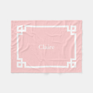 Bloemblad Roze en Witte Griekse Sleutel Monogram Fleece Deken